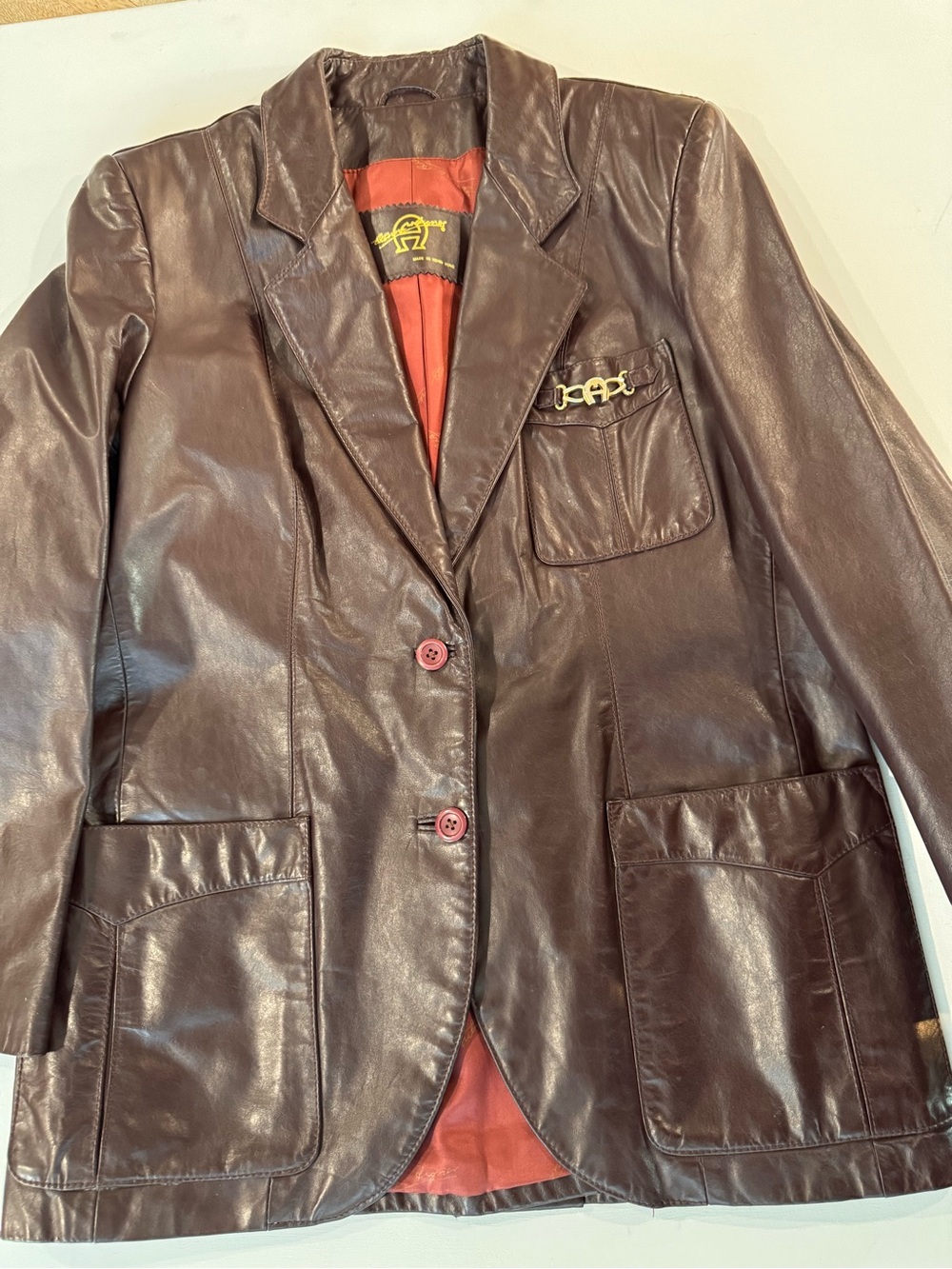 Vintage Etienne Aigner Leather Blazer Jacket - Brown Equestrian Horseshoe Hardwa